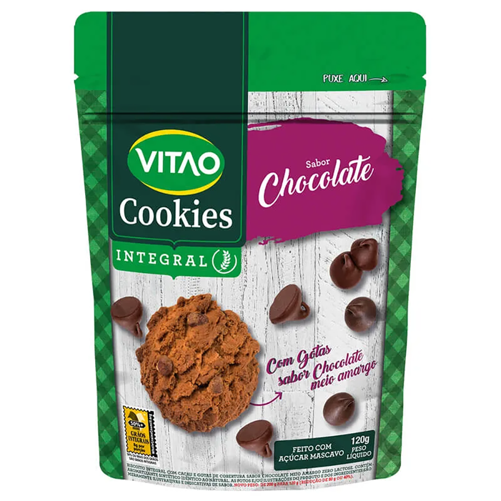 Biscoito Cookie Integral Cacau Gotas De Chocolate Vitao Pacote 120g