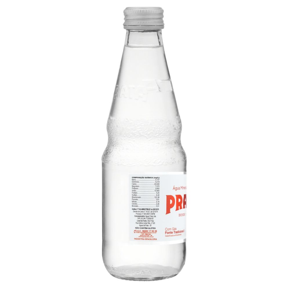 Água Mineral c/ Gás Prata Garrafa de Vidro 300ml