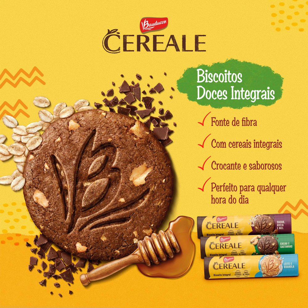 Biscoito Bauducco Cereale Cacau, Aveia e Mel Integral 12,5G - 80 Unidades -  Martins Berni Distribuidora