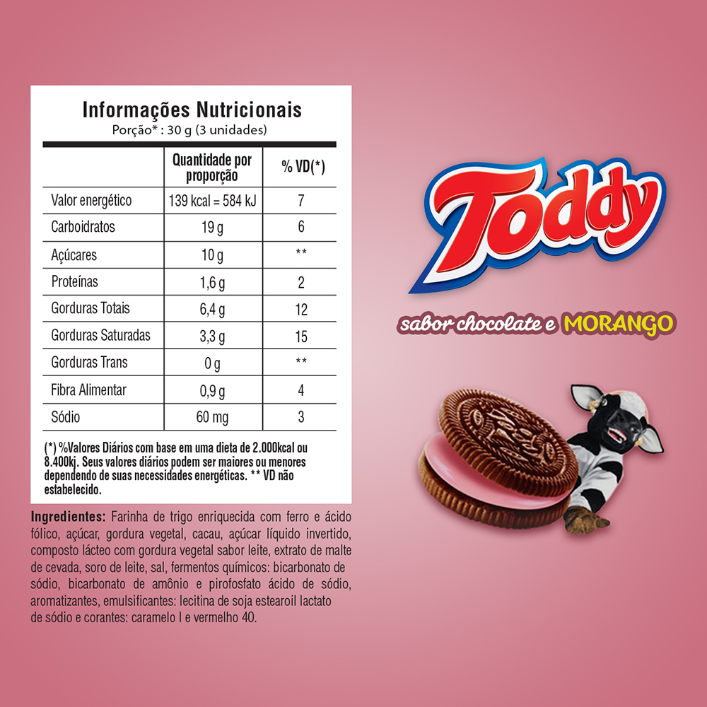 Biscoito Chocolate Recheio Morango Toddy Pacote 100G - Sonda