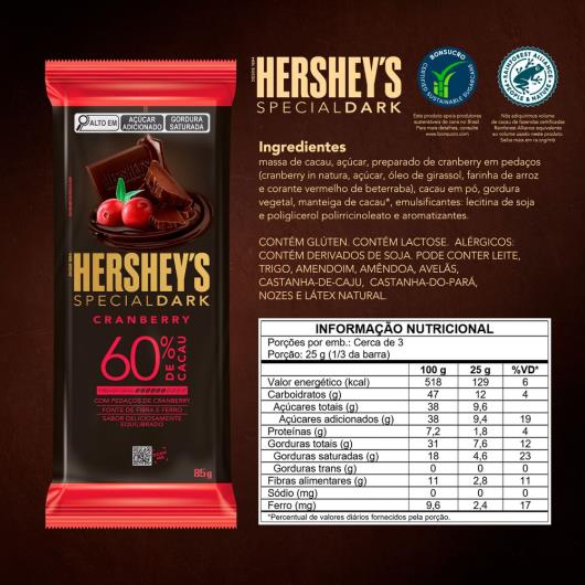 Chocolate Hershey's Special Dark Cranberry 60% 85g - Imagem em destaque