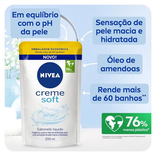 NIVEA Sabonete Líquido Refil Creme Soft 200ml - Imagem em destaque