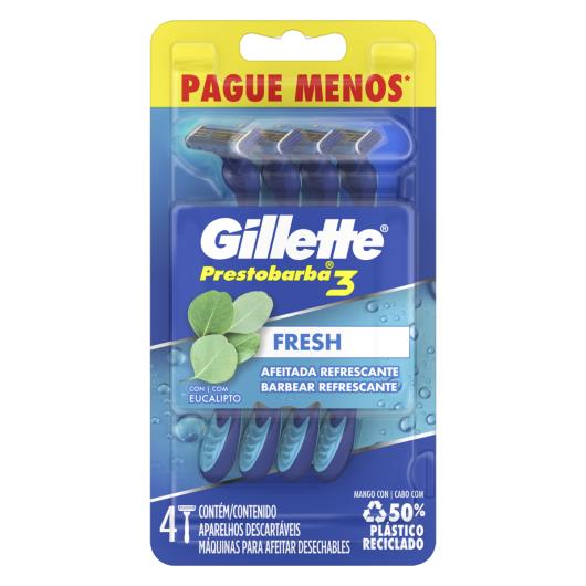 Aparelho Descartável para Barbear Gillette Prestobarba3 Fresh 4 Unidades Pague Menos - Imagem em destaque