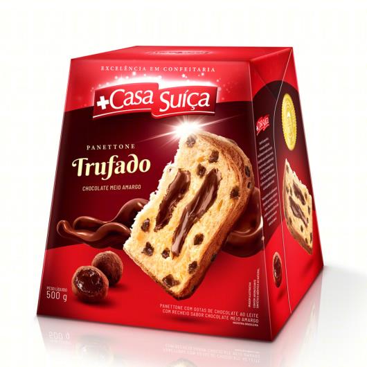 Panettone Gotas de Chocolate ao Leite Recheio Trufado Chocolate Meio Amargo Casa Suíça 500g - Imagem em destaque