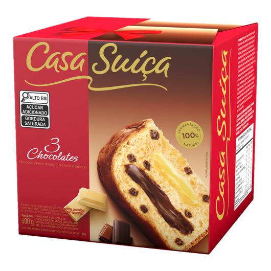 Panettone com Gotas de Chocolate Recheio 3 Chocolates Casa Suíça Caixa 500g - Imagem em destaque