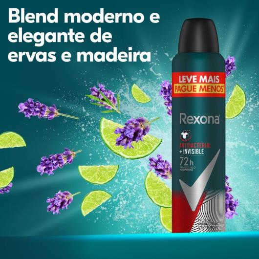 Antitranspirante Aerosol Rexona Men Antibacterial+Invisible 250 ml - Imagem em destaque