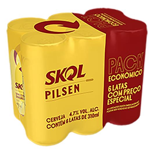 Pack Cerveja Pilsen Skol Lata 6 Unidades 310ml Cada Embalagem Econômica - Imagem em destaque