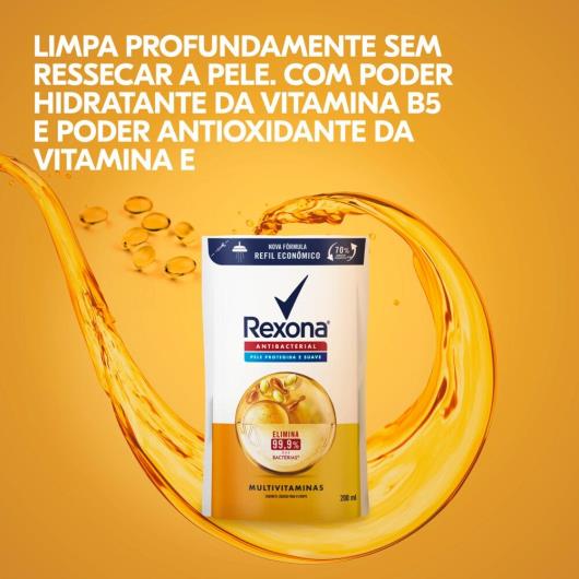 Sabonete Líquido Antibacterial Multivitaminas Rexona Sachê 200ml Refil Econômico - Imagem em destaque