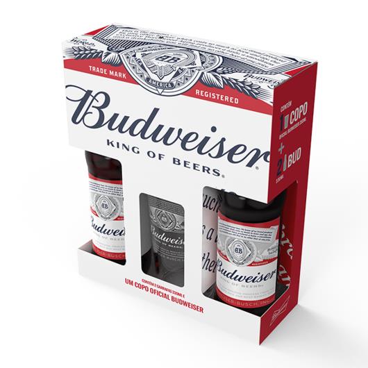 Kit Cerveja Budweiser 330ml 2 Un + Copo Budweiser Vidro 350ml 1 Un - Imagem em destaque