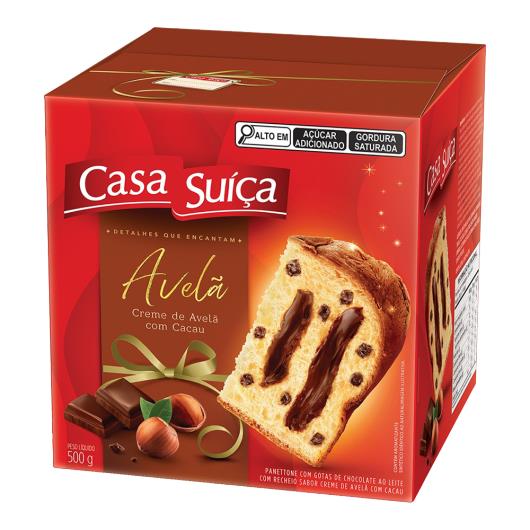 Panettone com Gotas de Chocolate ao Leite Recheio Creme de Avelã Casa Suíça Caixa 500g - Imagem em destaque