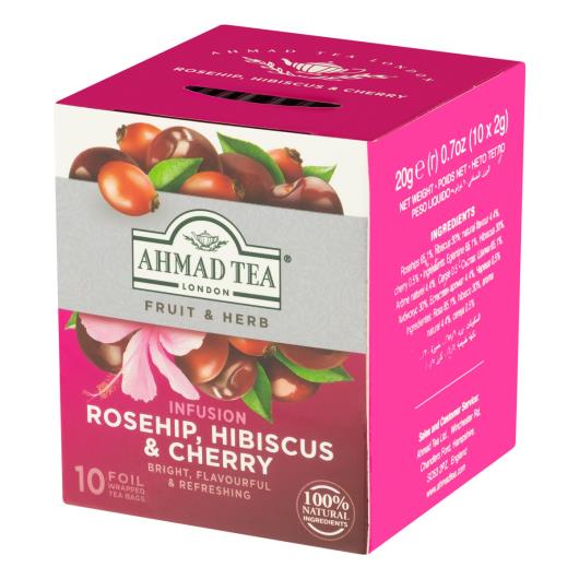 Chá Rosa Silvestre, Hibisco e Cereja Ahmad Tea London Fruit & Herb Caixa 20g 10 Unidades - Imagem em destaque