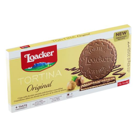 Wafer Original Recheio Creme de Avelã Cobertura Chocolate ao Leite Loacker Caixa 63g 3 Unidades - Imagem em destaque