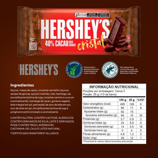 Chocolate Hershey's Meio Amargo Cristal 77g - Imagem em destaque