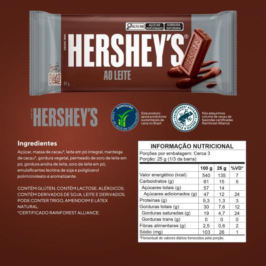Chocolate Hershey's ao Leite 82g - Imagem em destaque