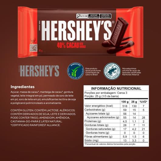 Chocolate Meio Amargo 40% Cacau Hershey's Pacote 82g - Imagem em destaque