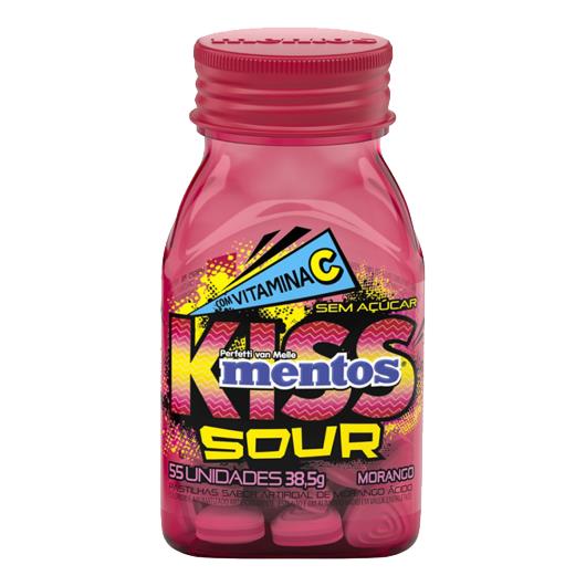 Pastilha Morango Zero Açúcar Mentos Kiss Sour Frasco 38,5g - Imagem em destaque