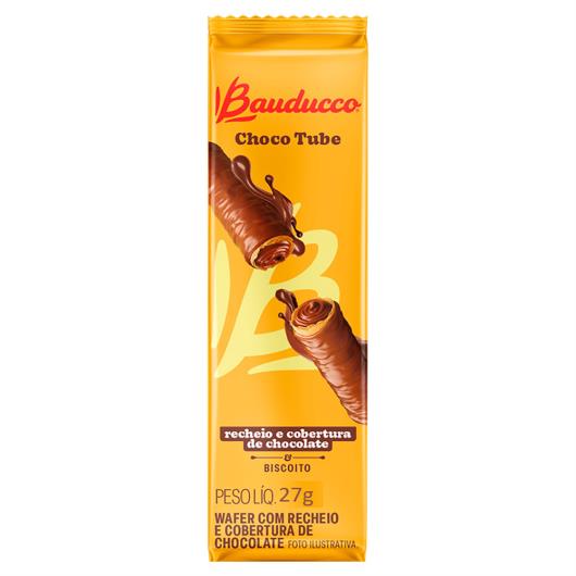 Wafer Recheio e Cobertura Chocolate Bauducco Choco Tube Pacote 27g - Imagem em destaque