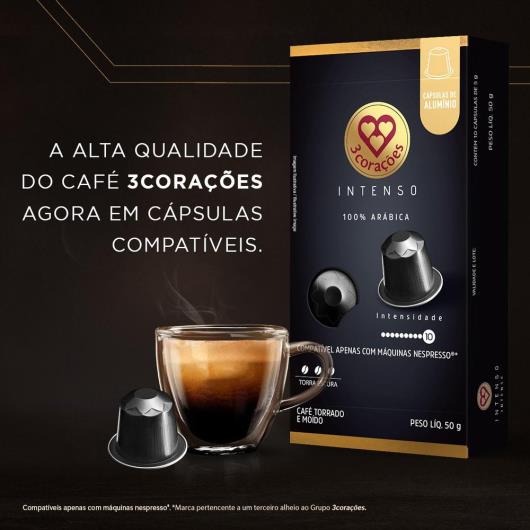 Café em Cápsula Torrado e Moído Intenso 3 Corações Caixa 50g 10 Unidades - Imagem em destaque