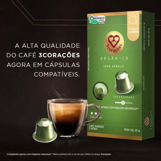 Café em Cápsula Torrado e Moído Orgânico 3 Corações Caixa 50g 10 Unidades - Imagem em destaque