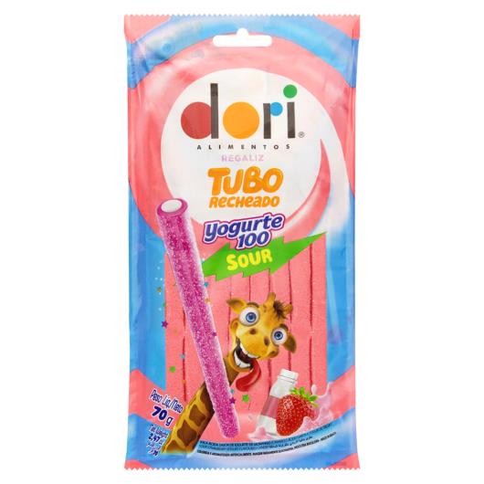 Bala Regaliz Iogurte de Morango Ácido Tubo Dori Yogurte100 Pacote 70g - Imagem em destaque