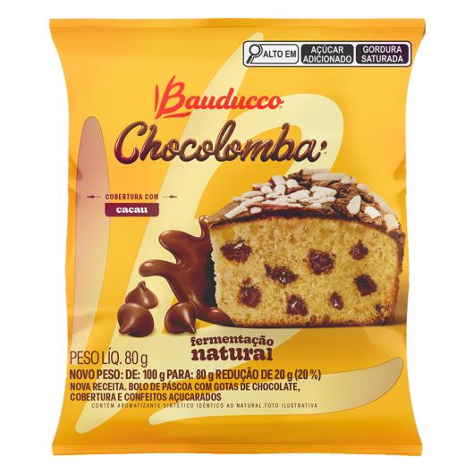 Bolo de Páscoa com Gotas de Chocolate Cobertura Cacau e Confeitos Açucarados Bauducco Chocolomba Pacote 80g - Imagem em destaque