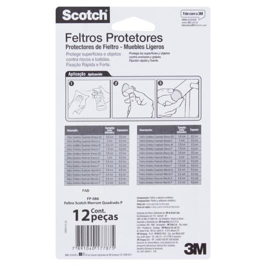 Feltro Protetor Sintético Marrom Quadrado Scotch P 25mm x 25mm x 3mm 12 Unidades - Imagem em destaque