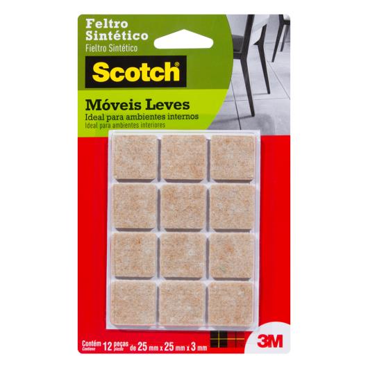 Feltro Protetor Sintético Marrom Quadrado Scotch P 25mm x 25mm x 3mm 12 Unidades - Imagem em destaque