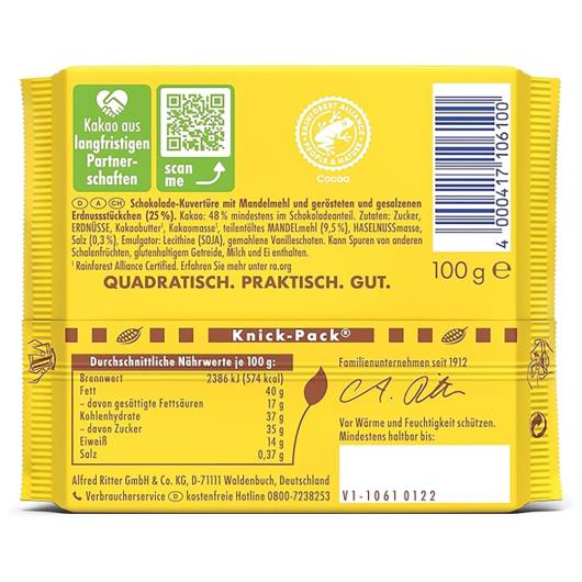 Chocolate Ritter Sport Vegan Roasted Peanut 100G - Imagem em destaque