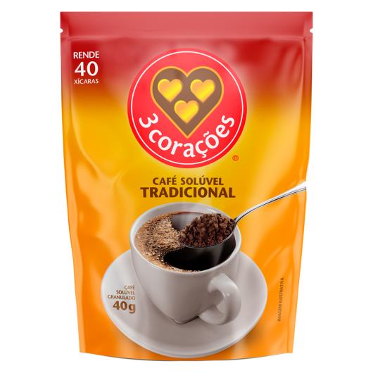 Café Solúvel Granulado Tradicional 3 Corações Sachê 40g - Imagem em destaque