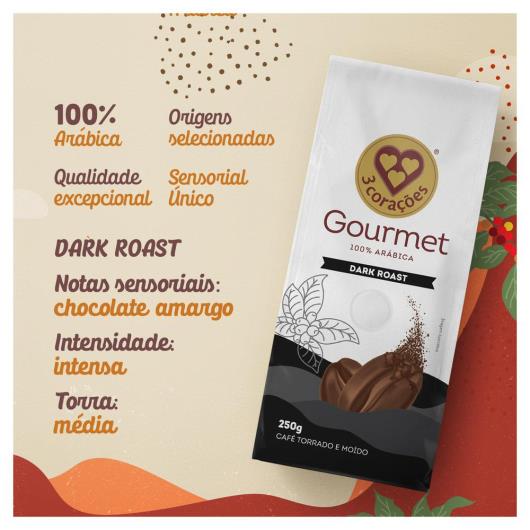 Café em Pó 3 Corações Gourmet Dark Roast 250g - Imagem em destaque