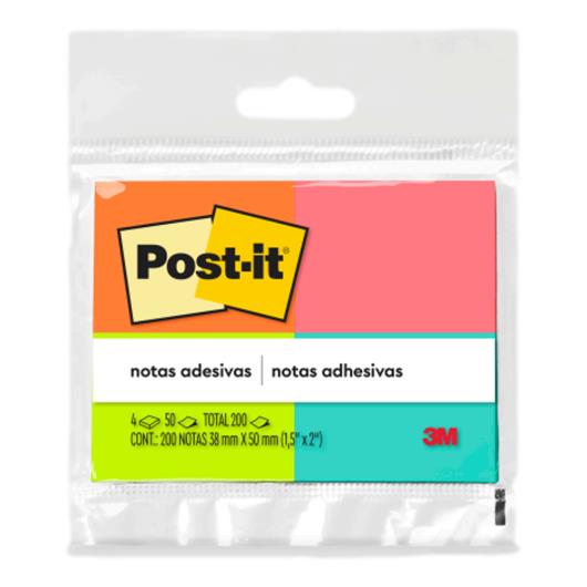 Bloco de Notas Adesivas Post-it 38mm x 50mm 4 Unidades 200 Folhas - Imagem em destaque