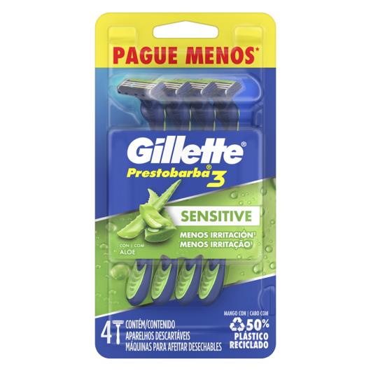 Aparelho Descartável para Barbear Gillette Prestobarba3 Sensitive 4 Unidades Pague Menos - Imagem em destaque