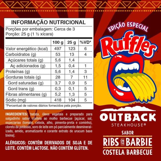 Batata Frita Ondulada Outback Costela Barbecue Ruffles 65g - Imagem em destaque