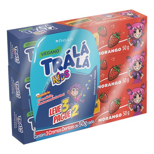 Pack Creme Dental com Flúor Morango Trá Lá Lá Kids Caixa 50g Leve 3 Pague 2 Unidades - Imagem em destaque