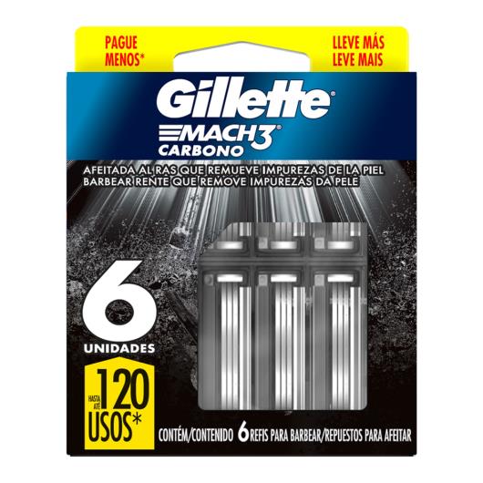 Carga de Aparelho para Barbear Gillette Mach3 Carbono 6 Unidades Leve Mais Pague Menos - Imagem em destaque