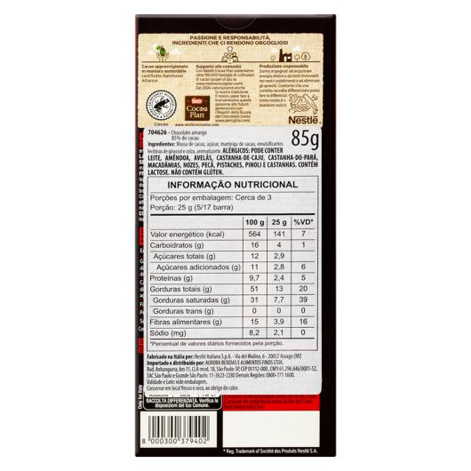 Chocolate Italiano Amargo 85% Cacau Extra Dark Perugina Nero Caixa 85g - Imagem em destaque