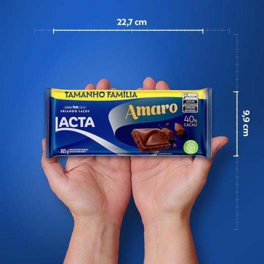 Chocolate Meio Amargo 40% Cacau Lacta Amaro Pacote 145g Tamanho Família - Imagem em destaque