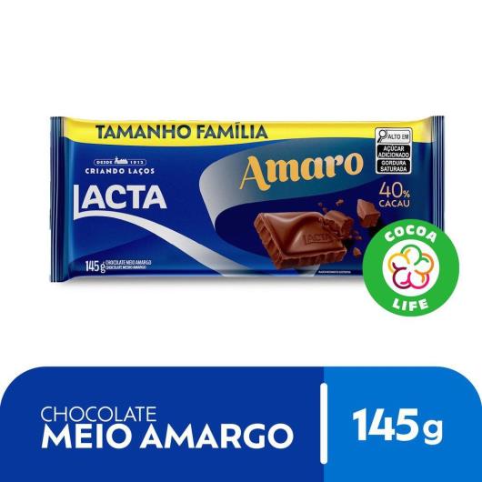 Chocolate Meio Amargo 40% Cacau Lacta Amaro Pacote 145g Tamanho Família - Imagem em destaque