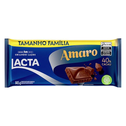 Chocolate Meio Amargo 40% Cacau Lacta Amaro Pacote 145g Tamanho Família - Imagem em destaque