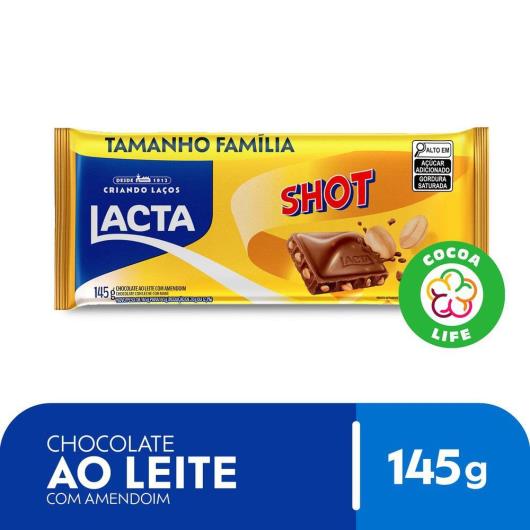 Chocolate ao Leite com Amendoim Lacta Shot Pacote 145g Tamanho Família - Imagem em destaque