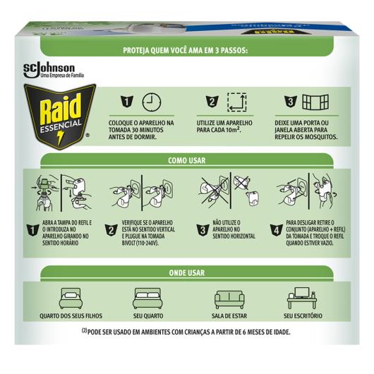 Kit Aparelho Elétrico + Refil Repelente Líquido 45 Noites à Base de Plantas Raid Essencial 25,2ml - Imagem em destaque