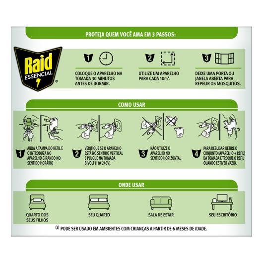 Repelente Elétrico Líquido 45 Noites à Base de Plantas Raid Essencial Caixa 2 Unidades 25,2ml Cada Refil Embalagem Econômica - Imagem em destaque