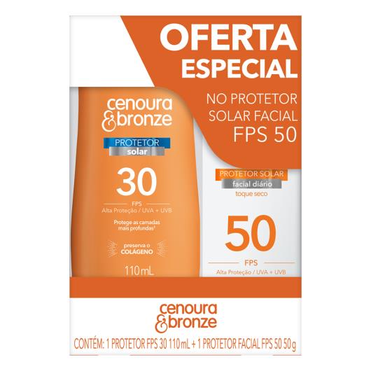 Kit Protetor Solar FPS 30 110ml + Protetor Solar Facial Toque Seco FPS 50 50g Cenoura & Bronze - Imagem em destaque