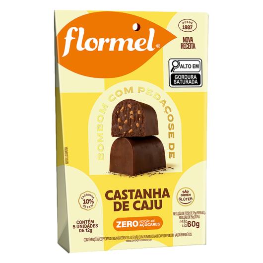 Bombom com Pedaços de Castanha-de-Caju Flormel Zero Adição de Açúcares Caixa 60g 5 Unidades - Imagem em destaque