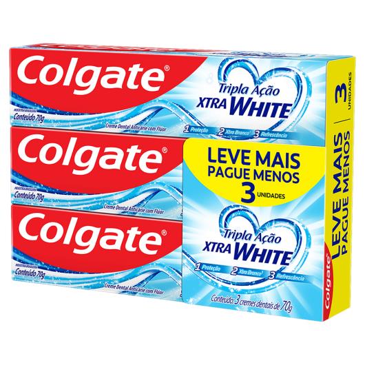 Pack Creme Dental Xtra White Colgate Tripla Ação Caixa 3 Unidades 70g Cada Leve Mais Pague Menos - Imagem em destaque