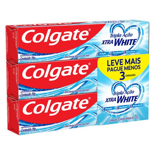 Pack Creme Dental Xtra White Colgate Tripla Ação Caixa 3 Unidades 70g Cada Leve Mais Pague Menos - Imagem em destaque