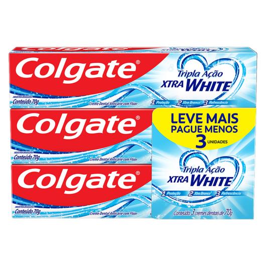 Pack Creme Dental Xtra White Colgate Tripla Ação Caixa 3 Unidades 70g Cada Leve Mais Pague Menos - Imagem em destaque