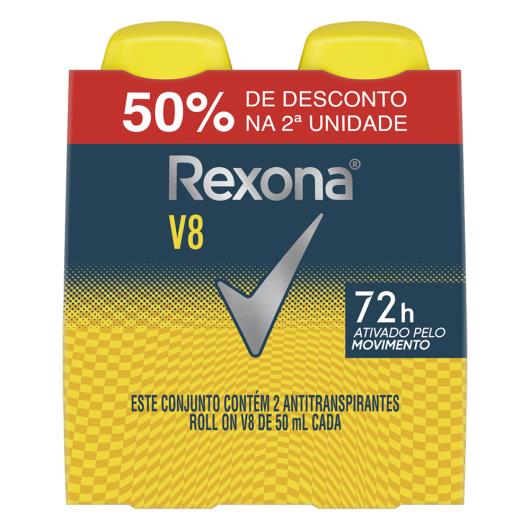 Pack Antitranspirante Roll-On V8 Rexona 2 Unidades 50ml Cada Grátis 50% de Desconto na 2ª Unidade - Imagem em destaque