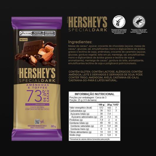 Chocolate Special Dark Hershey's 73% Cacau Toffe e Almonds 80g - Imagem em destaque