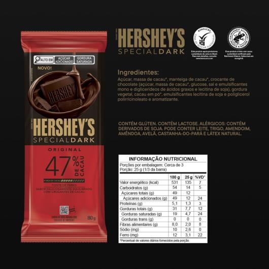 Chocolate Meio Amargo 47% Cacau Original Hershey's Special Dark Pacote 80g - Imagem em destaque